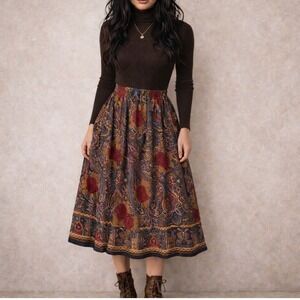 Dark Academia Paisley Midi Skirt Vintage Heritage Romantic Old Money Equestrian